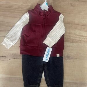 Carter's Maroon Vest with Cream Sleeves Outfit